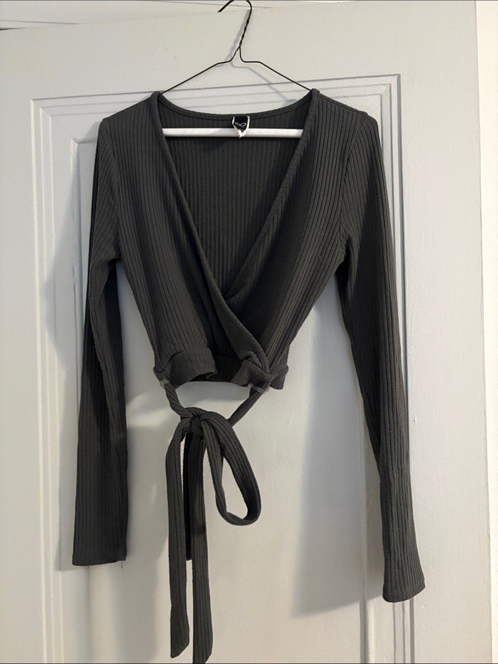 Windsor Charcoal Ribbed Wrap Crop Top